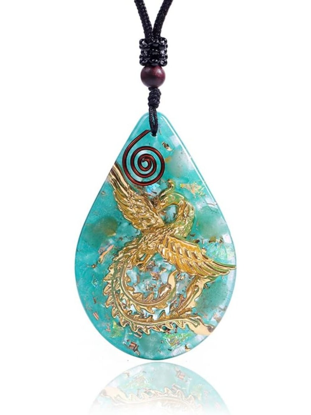 Phoenix Bird Pendant Necklace with Natural Agate Stone - Healing Crystal Jewelry